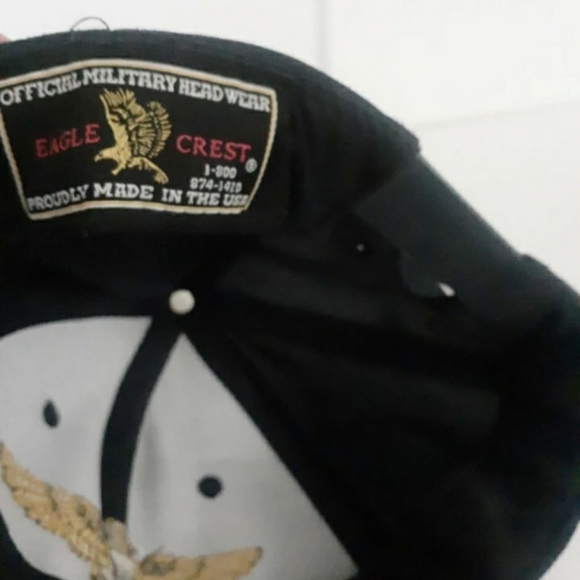 Vtg Eagle crest Aviator Hat dark blue Gold Mens snapback cap - Picture 2 of 5
